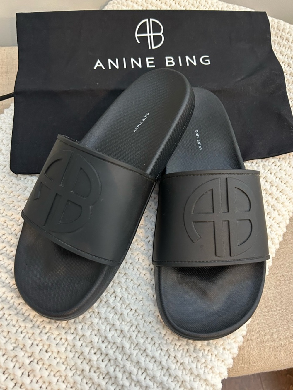 Anine Bing Black Isla Slide Sandals - Classic Rubber Sole